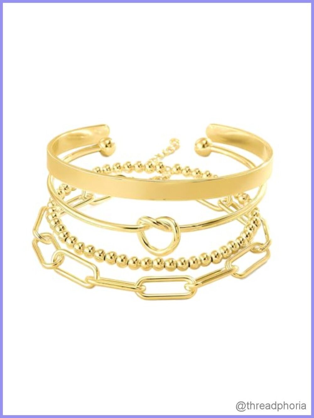 4pcs Gold Plated Bracelets Stack Set Non Tarnish Waterproof Women Gift